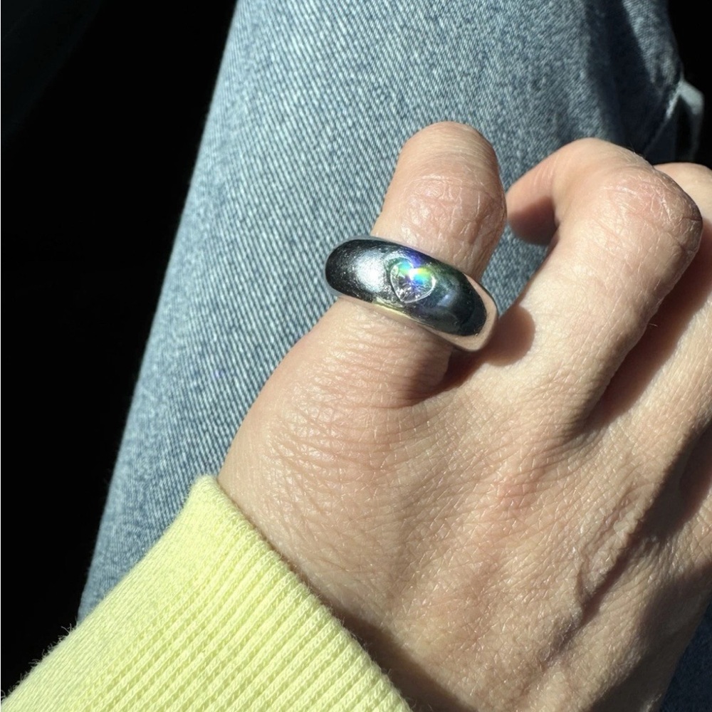 🚫🚫🚫SOLD 18k White Gold Heart Natural Diamond Heavy Ring .40 Ct-16.9g, size 4.25 - Picture 2 of 4